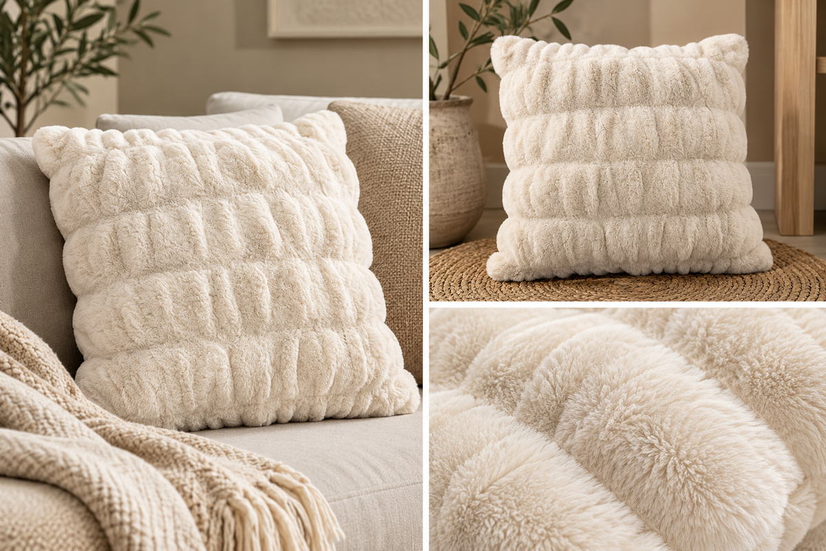 ivory fur cushion 45 cm
