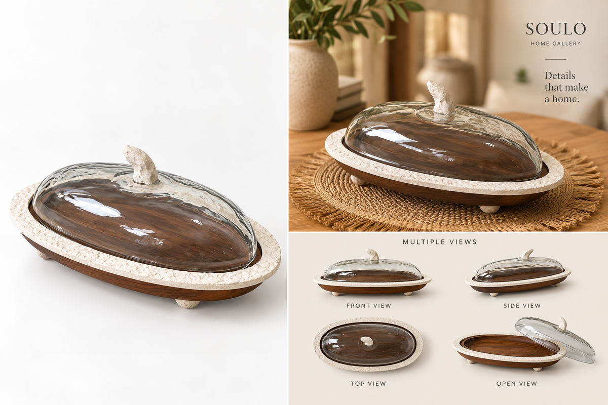 walnut glass dessert server